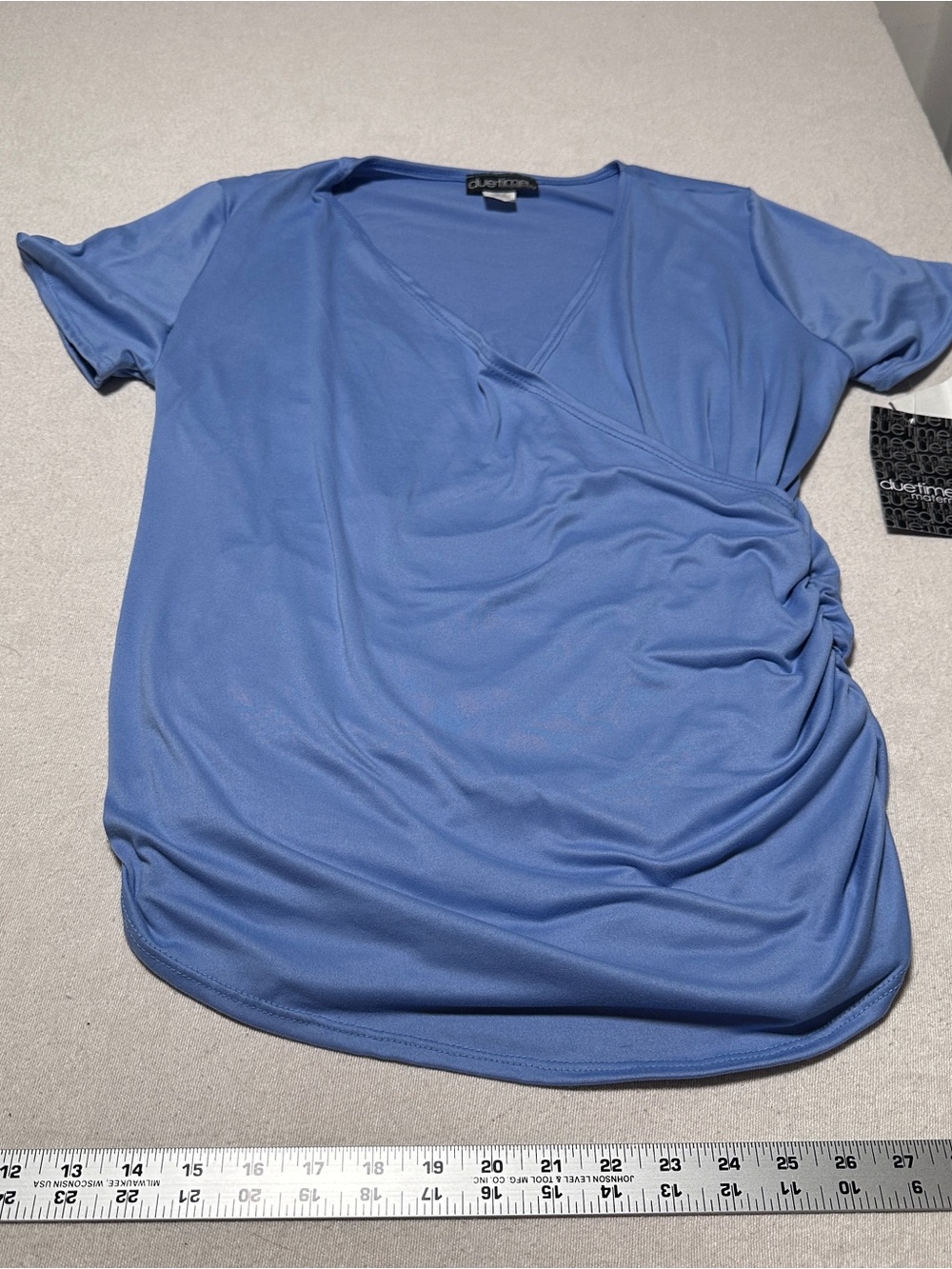 Short Sleeve Ruched sided Maternity Top in Periwinkle Blue